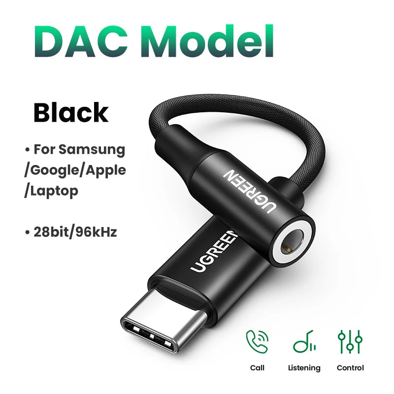 UGREEN USB Type C to 3.5mm Earphone USB C Cable USB C to 3.5 Headphone Adapter Audio Cable For Xiaomi Mi10 HUAWEI P30 Oneplus 9