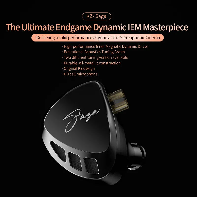 KZ Saga Wired Earphones Stage Live Monitor Sport Headphones HiFi Stereo Bass Fever Music Metal Earbuds Gaming Headset