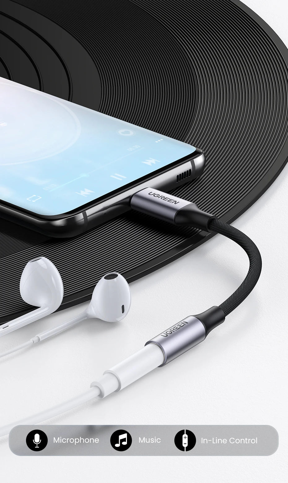 UGREEN USB Type C to 3.5mm Earphone USB C Cable USB C to 3.5 Headphone Adapter Audio Cable For Xiaomi Mi10 HUAWEI P30 Oneplus 9