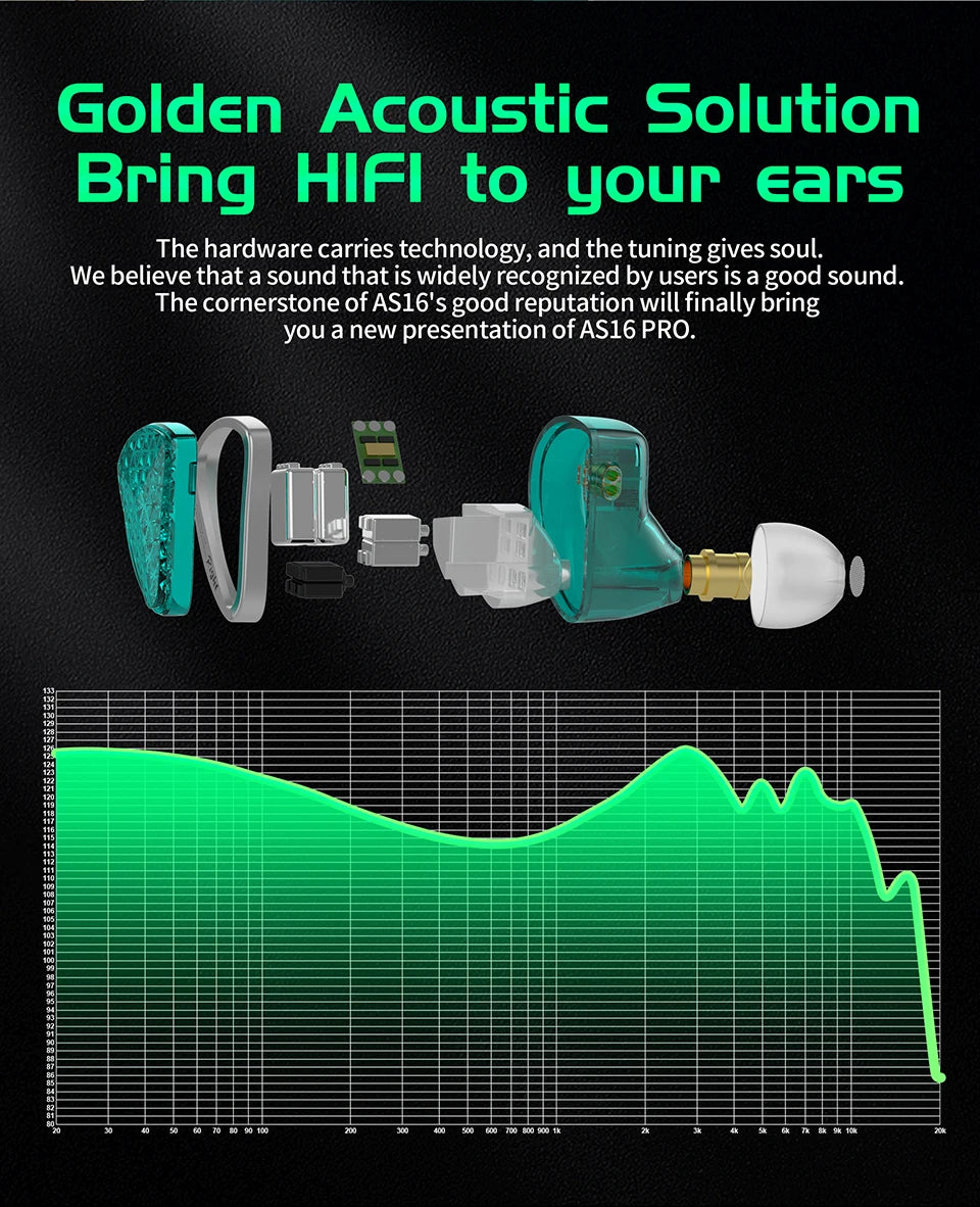 KZ AS16 Pro In Ear Wired Earphones 16BA Balanced Armature HIFI Bass Monitor Headphones Noise Cancelling Earbuds Sport Headset