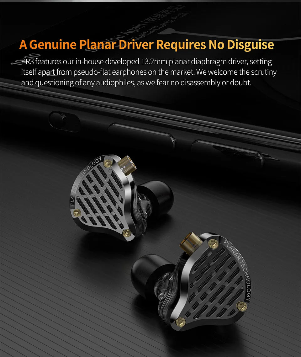KZ PR3 In Ear 13.2MM Planar Driver Wired Earphones Music Headphones HiFi Bass Monitor Earbuds Sport Headset