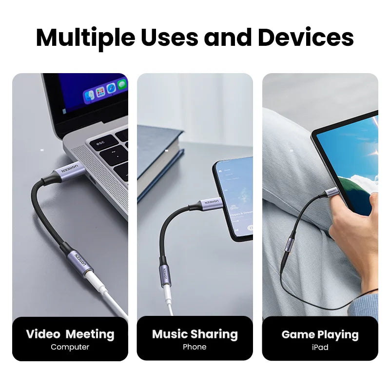 UGREEN USB Type C to 3.5mm Earphone USB C Cable USB C to 3.5 Headphone Adapter Audio Cable For Xiaomi Mi10 HUAWEI P30 Oneplus 9