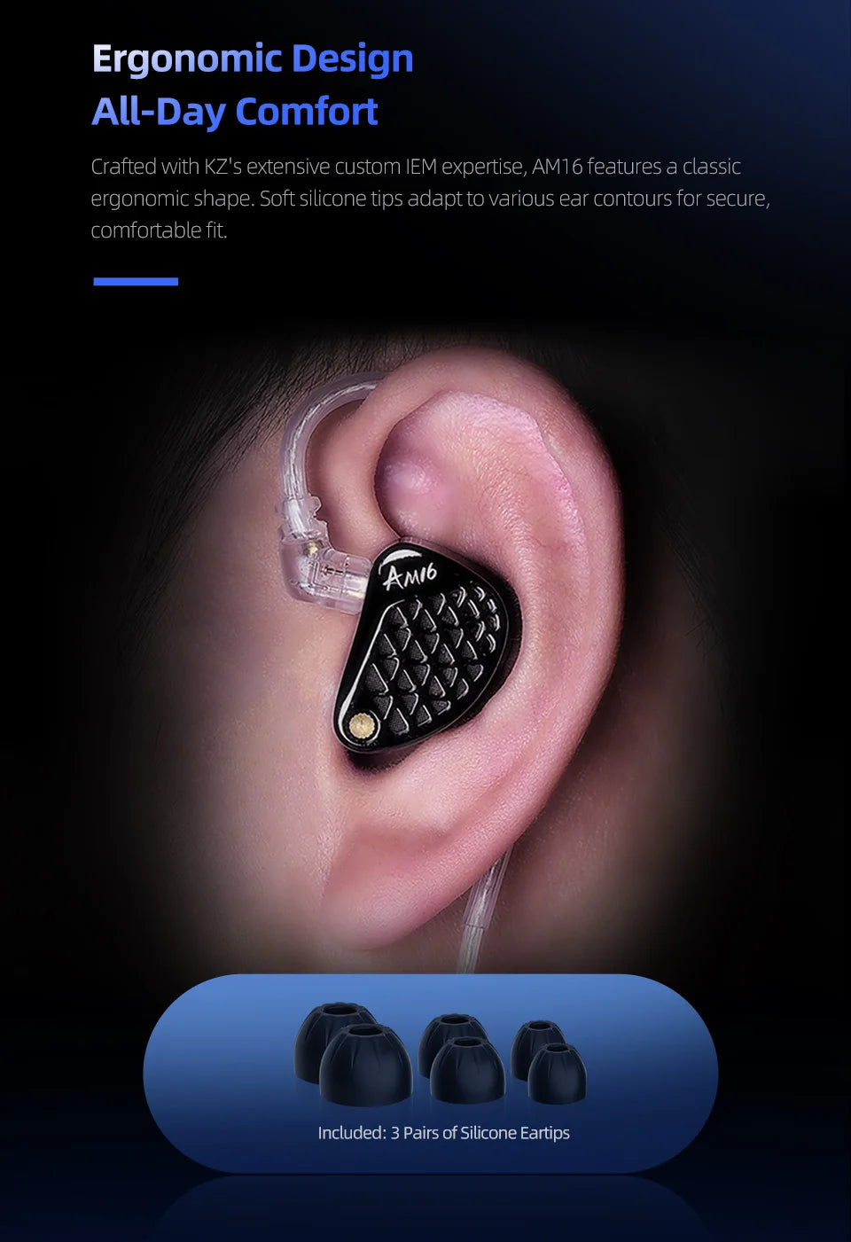 KZ AM16 In Ear Wired Earphones 16BA Balanced Armature HIFI Bass Monitor Headphones Noise Cancelling Earbuds Sport Headset