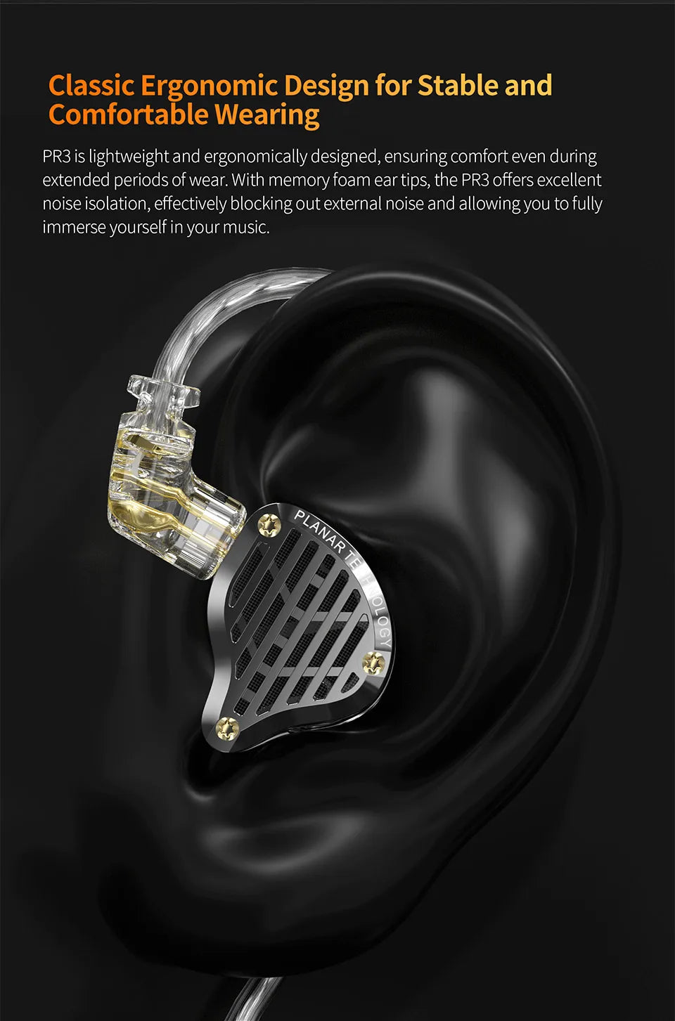 KZ PR3 In Ear 13.2MM Planar Driver Wired Earphones Music Headphones HiFi Bass Monitor Earbuds Sport Headset