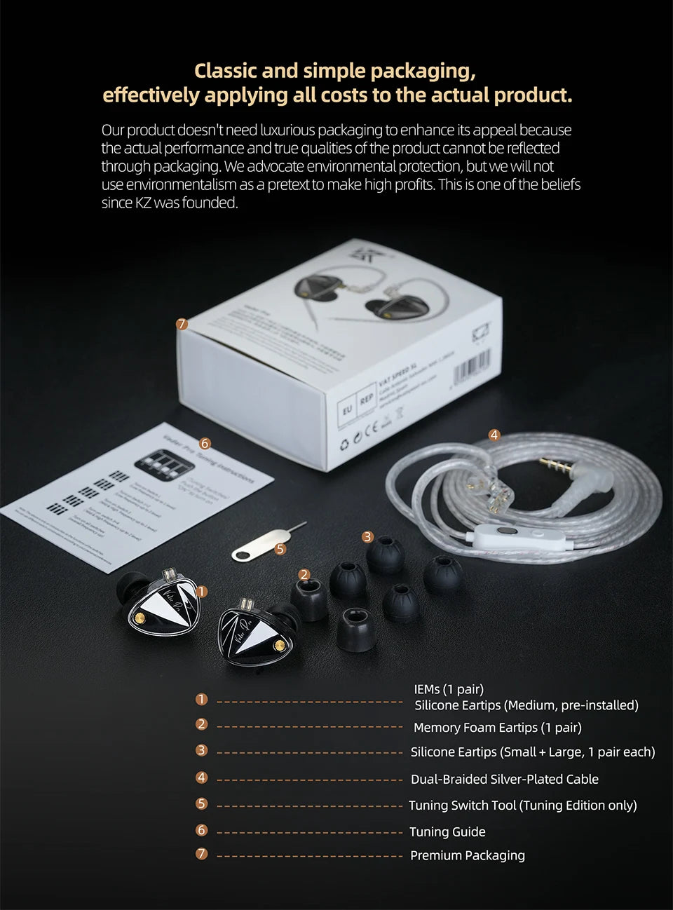 KZ Vader pro In Ear Monitor HiFi Earphone Truly Balanced High-End 6-Driver Dynamic IEM Headphone Tuning Switch Headphone Headset