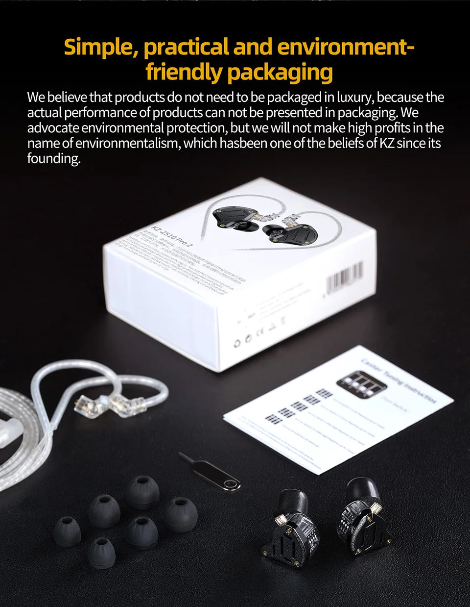 KZ ZS10 Pro 2 Metal Earphone HIFI In Ear Bass Earbud 4-Level Tuning Switch Headphone Sport Monitor Sound Noise Reduction Headset