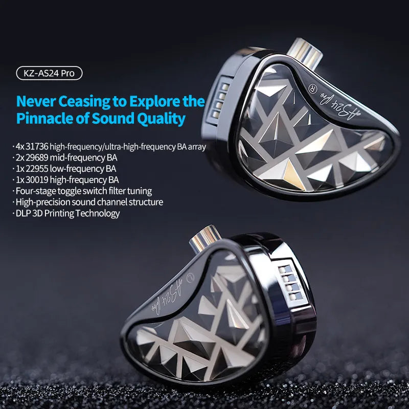 KZ AS24 PRO 24 BA Units HIFI Earphones Upgraded Balanced Armature Drive Tunable in Ear Wired Gaming Earbuds