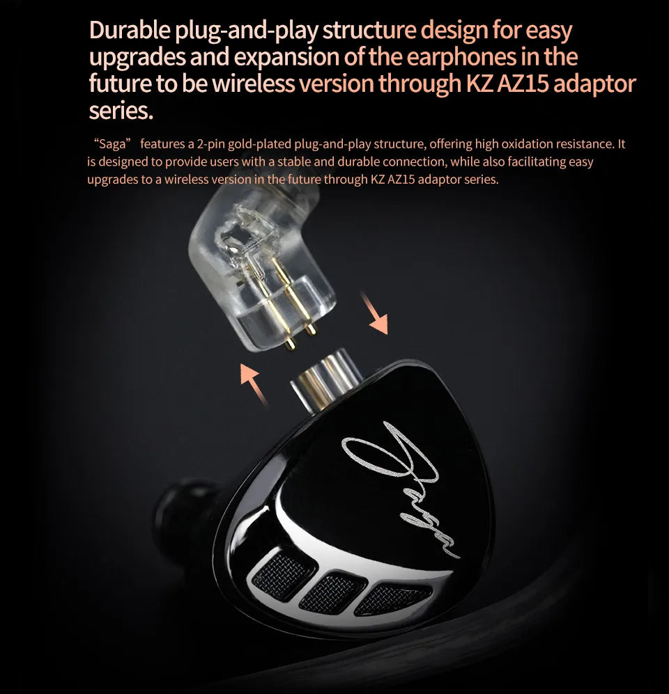 KZ Saga Wired Earphones Stage Live Monitor Sport Headphones HiFi Stereo Bass Fever Music Metal Earbuds Gaming Headset