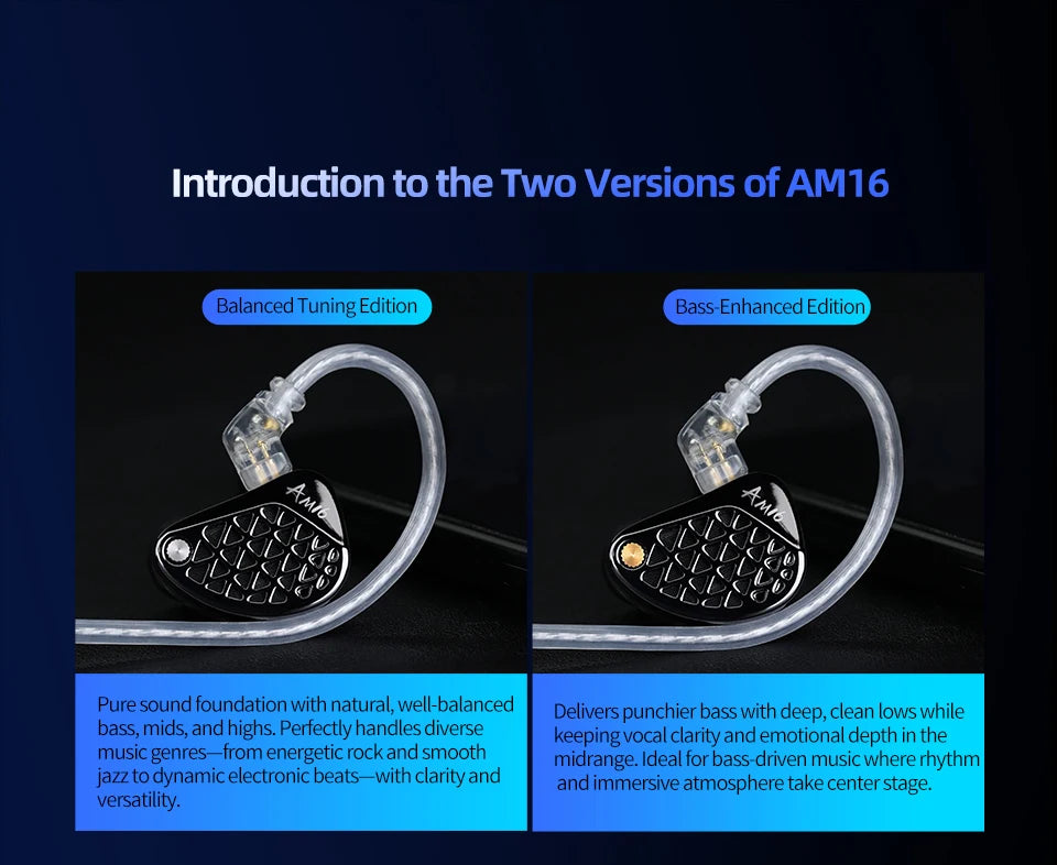 KZ AM16 In Ear Wired Earphones 16BA Balanced Armature HIFI Bass Monitor Headphones Noise Cancelling Earbuds Sport Headset