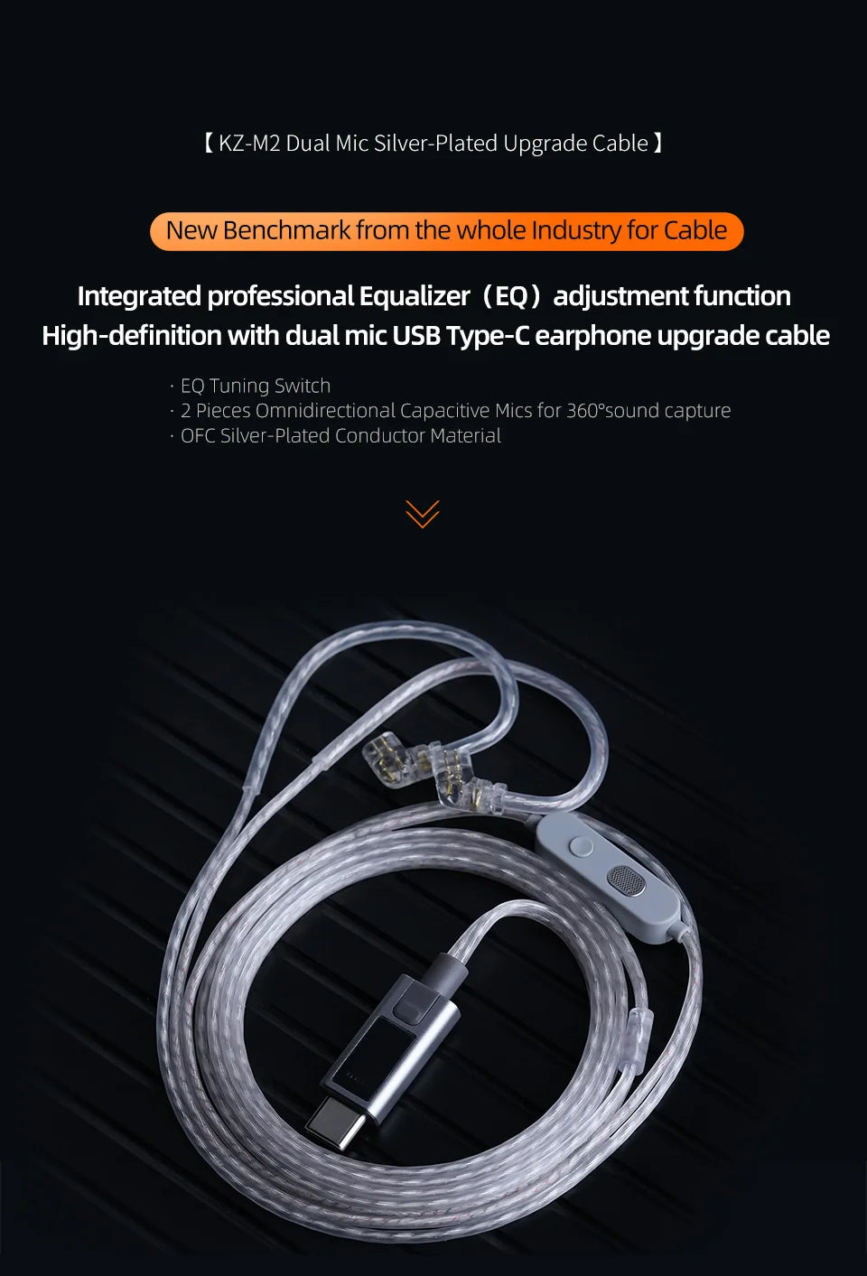 KZ-M2 Dual Mic Silver-Plated Upgrade Cable 3.5MM/Type-C for EDX Pro X AS16 Pro PRX Zenith
