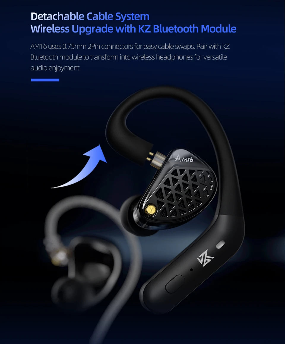 KZ AM16 In Ear Wired Earphones 16BA Balanced Armature HIFI Bass Monitor Headphones Noise Cancelling Earbuds Sport Headset