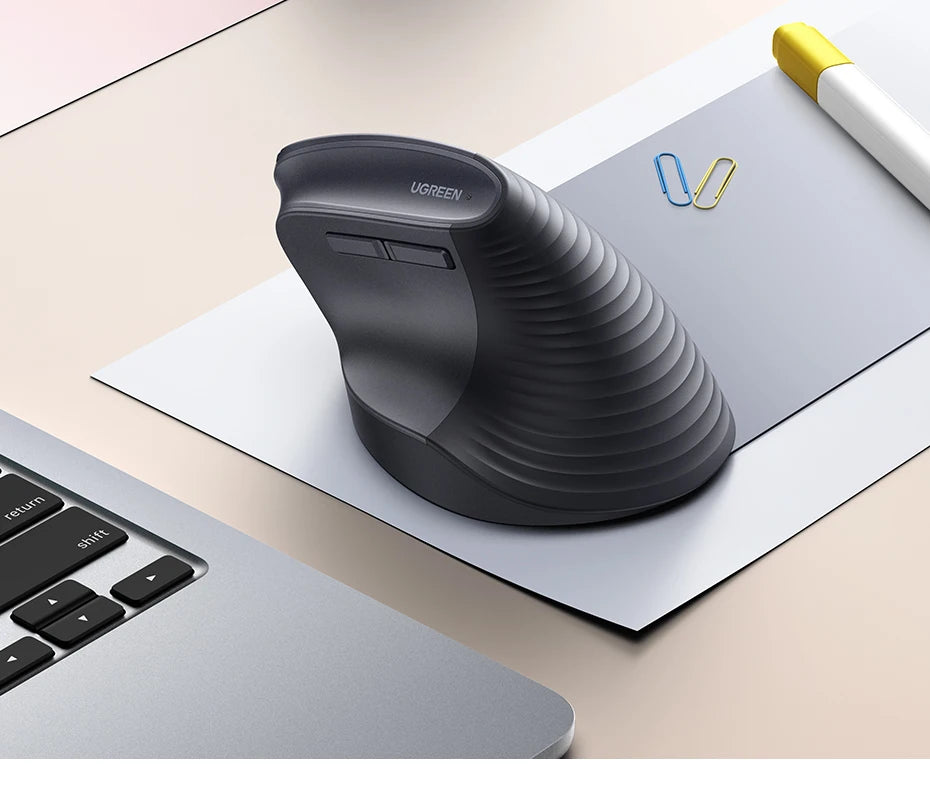 UGREEN Wireless Mouse Vertical 2.4G Ergonomic 4000DPI 6 Mute Buttons for MacBook Tablet Laptops Computer PC Mice Black Pink