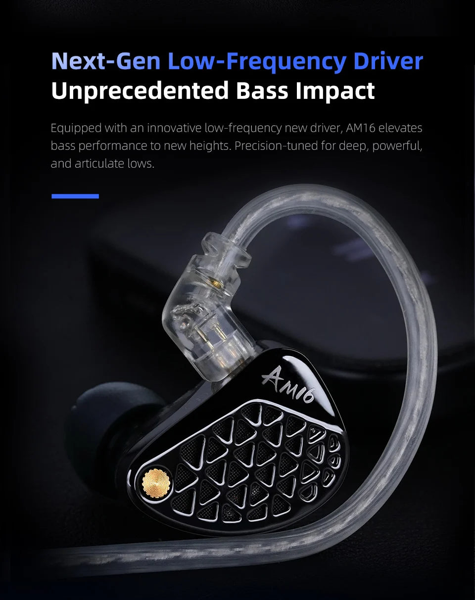 KZ AM16 In Ear Wired Earphones 16BA Balanced Armature HIFI Bass Monitor Headphones Noise Cancelling Earbuds Sport Headset