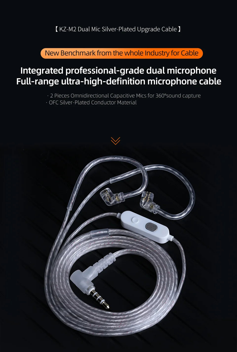 KZ-M2 Dual Mic Silver-Plated Upgrade Cable 3.5MM/Type-C for EDX Pro X AS16 Pro PRX Zenith