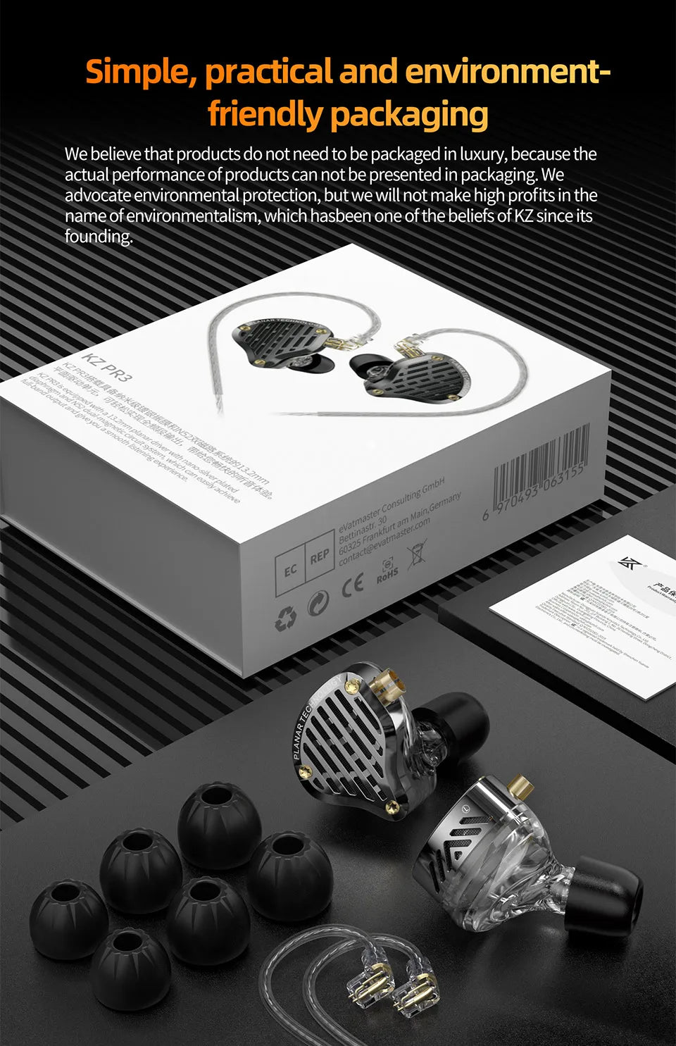 KZ PR3 In Ear 13.2MM Planar Driver Wired Earphones Music Headphones HiFi Bass Monitor Earbuds Sport Headset