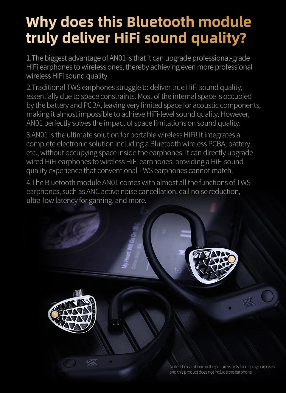 KZ AN01 Wireless Upgrade Ear Hook Cable ANC Noise Cancellation Bluetooth-compatible 5.4 C-Pin LDAC HD Audio Decoding Compatible