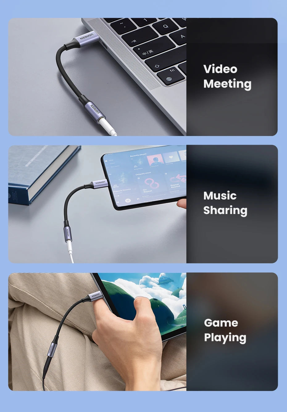 UGREEN USB Type C to 3.5mm Earphone USB C Cable USB C to 3.5 Headphone Adapter Audio Cable For Xiaomi Mi10 HUAWEI P30 Oneplus 9
