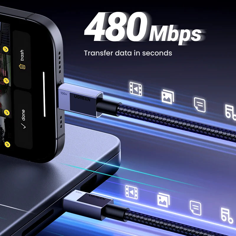 UGREEN USB Type C 60W 100W Fast Charging For Macbook iPhone 15 Samsung Galaxy S2 Xiaomi PD Fast Charging 100W 5A Fast USB C