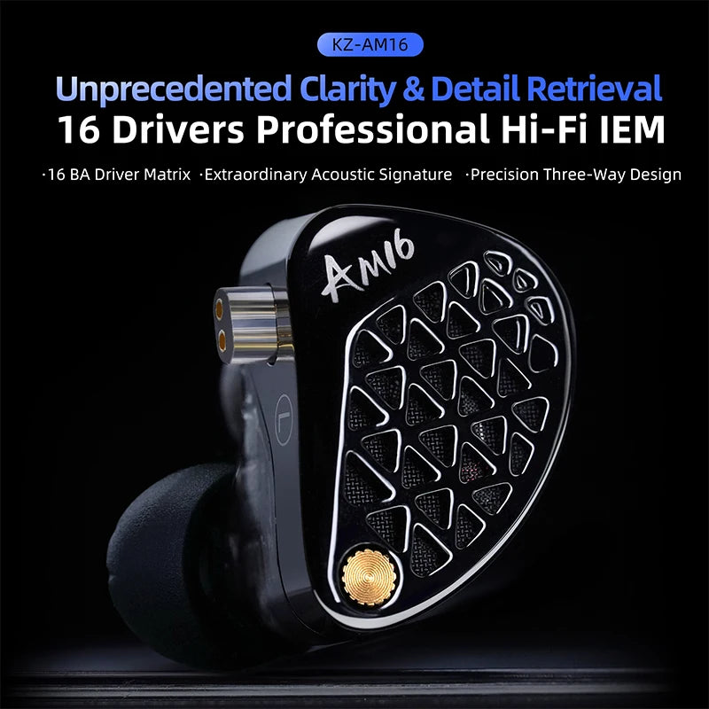 KZ AM16 In Ear Wired Earphones 16BA Balanced Armature HIFI Bass Monitor Headphones Noise Cancelling Earbuds Sport Headset