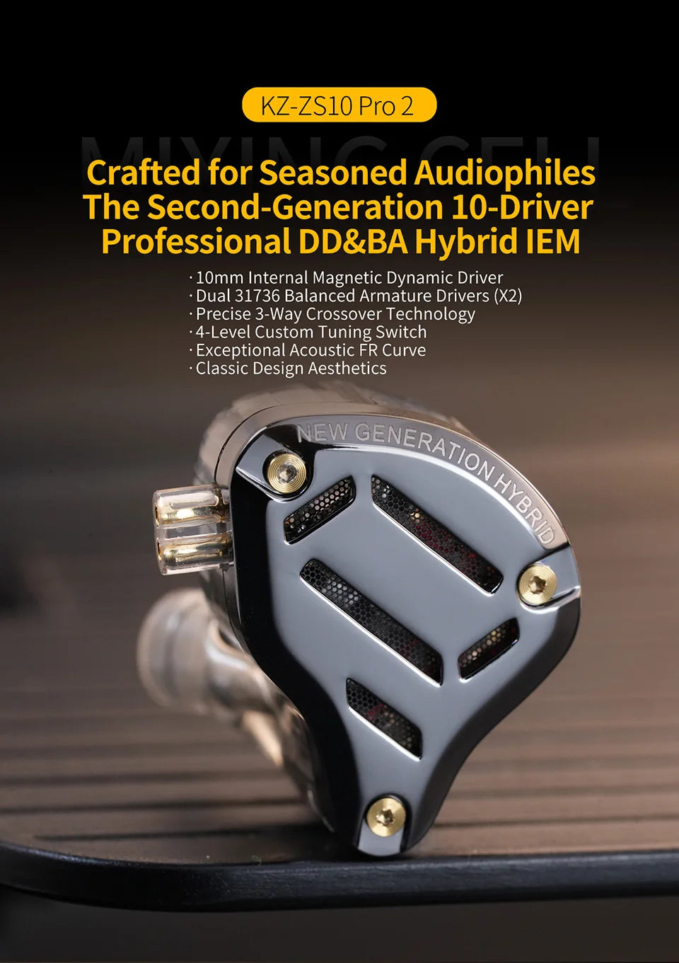 KZ ZS10 Pro 2 Metal Earphone HIFI In Ear Bass Earbud 4-Level Tuning Switch Headphone Sport Monitor Sound Noise Reduction Headset