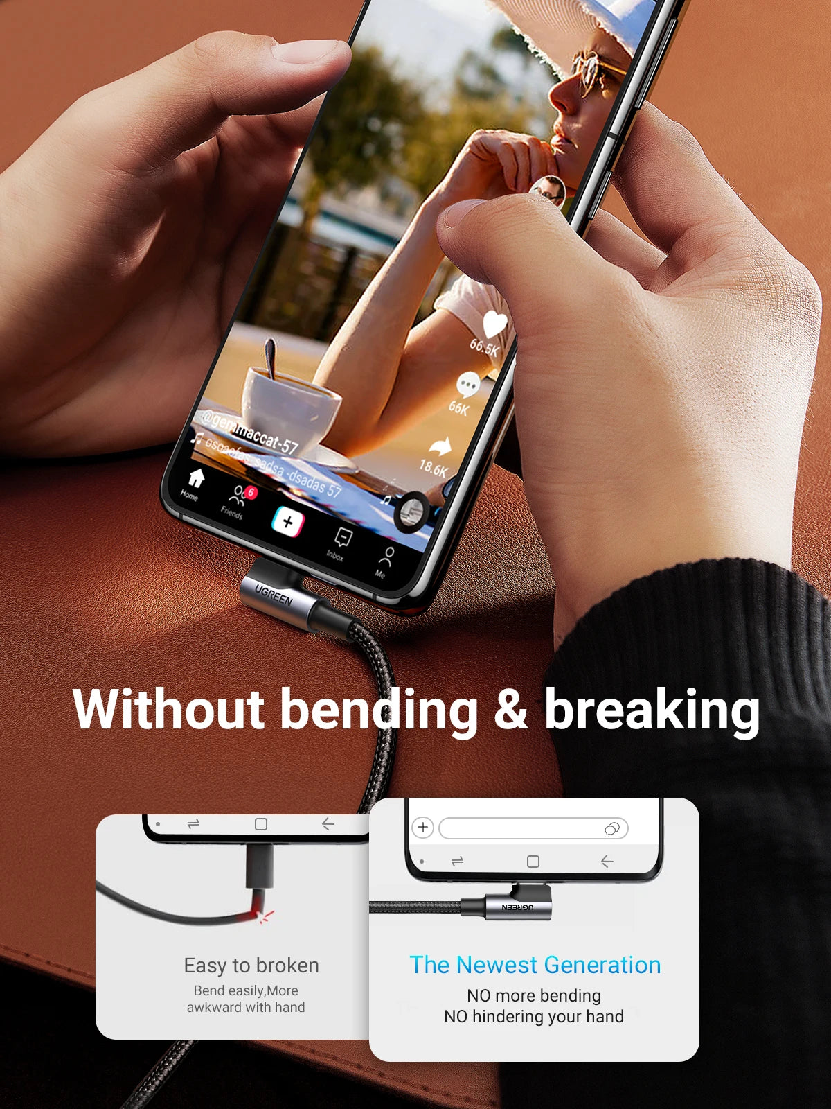 Ugreen USB C Cable for Samsung S9 S10 Plus Quick Charge 3.0 Right Angled USB Type C Fast Charger Data Cable for Game USB-C Wire