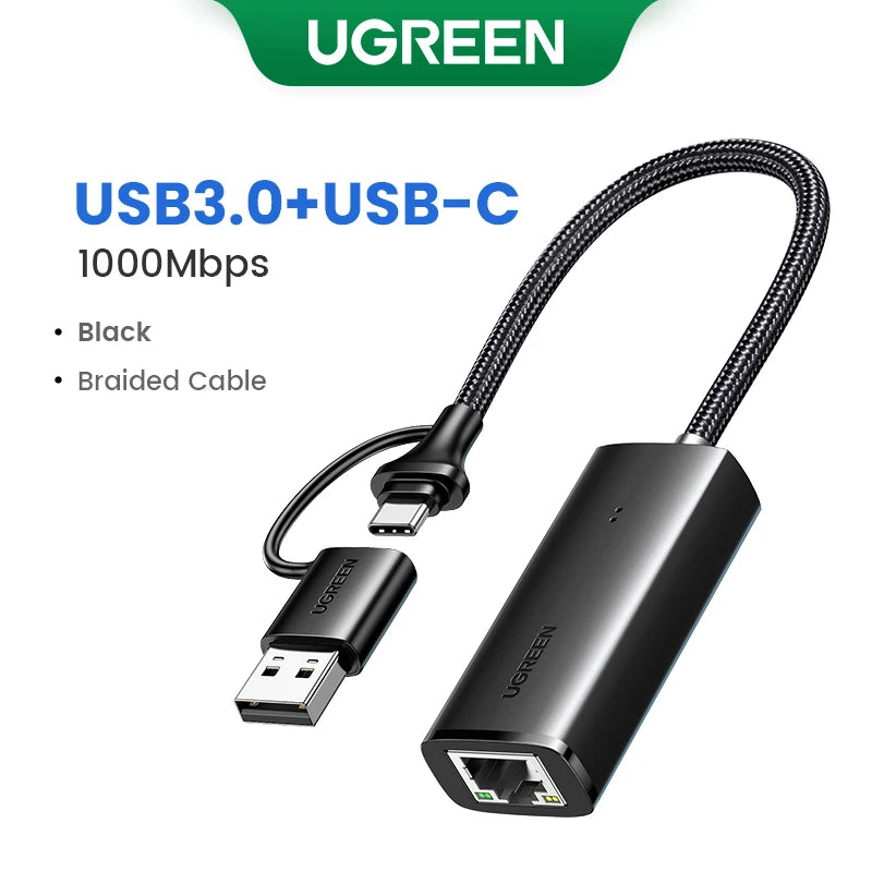 UGREEN USB Ethernet Adapter USB 3.0 Network Card to USB RJ45 Lan for PC Windows 10 Xiaomi Mi Box 3/S Nintend Switch Ethernet USB