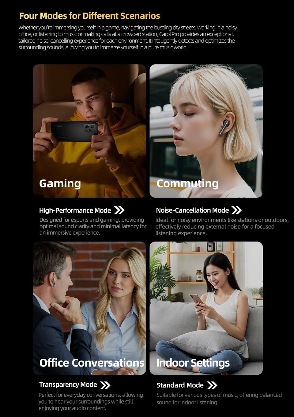 KZ Carol Pro TWS Bluetooth 5.4 Earphone 6 MIC Active Noise Canceling True Wireless waterproof in-Ear Earbud