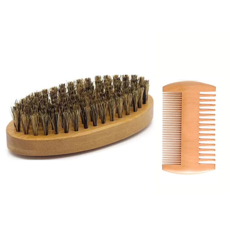 Men's Shaving Brush Set Boar Bristle Portable Barber Natural Beard Brush Comb Scissors for Facial Cleaning Styling Tool