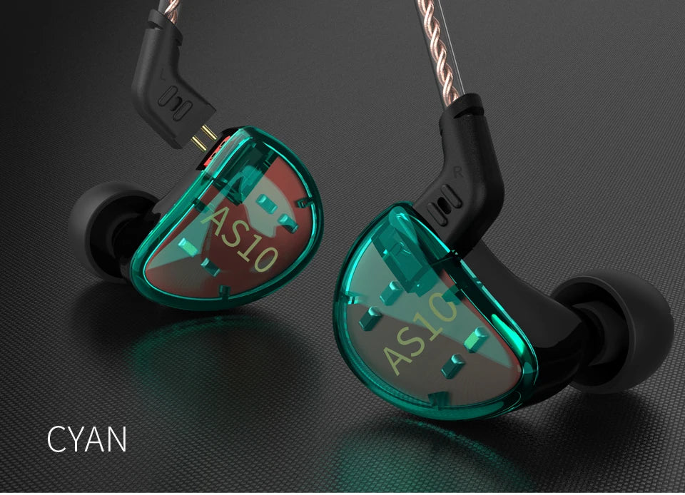KZ AS10 Cyan 5BA Balanced Armature Driver HIFI Bass In Earphone Monitor Game Headset Noise Cancelling Earbuds