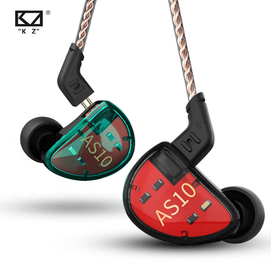 KZ AS10 Cyan 5BA Balanced Armature Driver HIFI Bass In Earphone Monitor Game Headset Noise Cancelling Earbuds