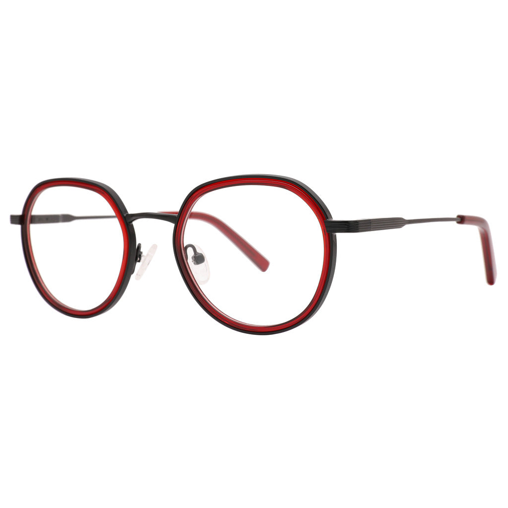 Rhea Round Metal Frame in Matte Black / Red Crystal – side view – optical frame | Urban Cart Ghana