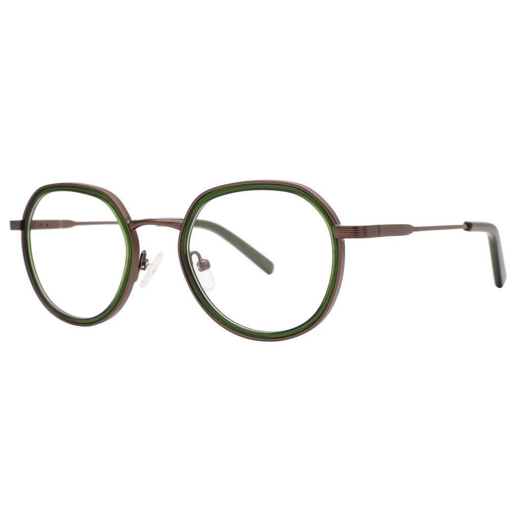 Rhea Round Metal Frame in Matte Brown / Green Crystal – side view – optical frame | Urban Cart Ghana