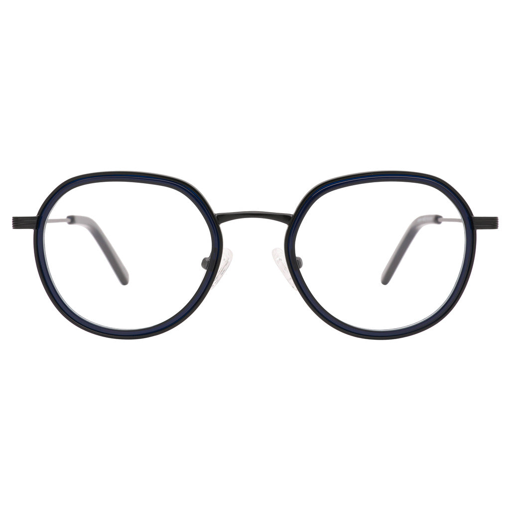 Rhea Round Metal Frame in Matte Black / Blue Crystal – front view – optical frame | Urban Cart Ghana