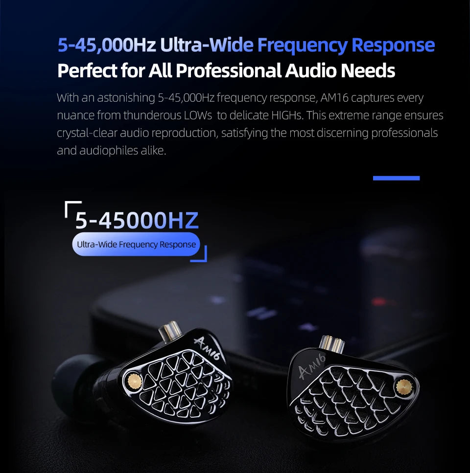 KZ AM16 In Ear Wired Earphones 16BA Balanced Armature HIFI Bass Monitor Headphones  Noise Cancelling Earbuds Sport Headset