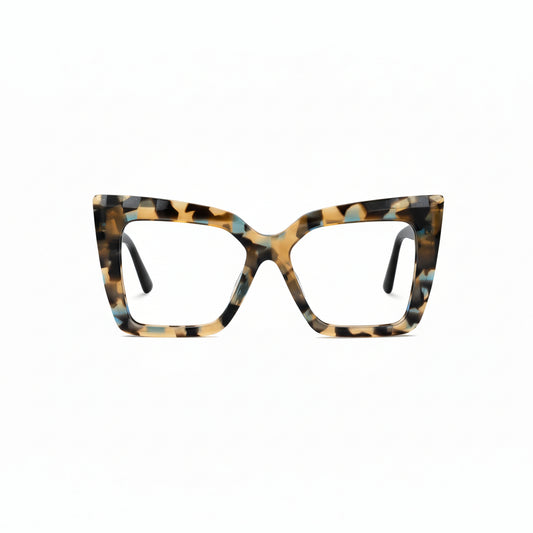 Tortoiseshell cat-eye glasses on a white background