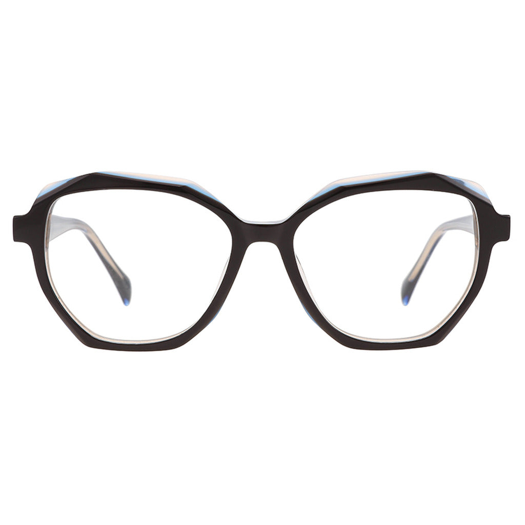 Kaia Geometric Acetate Frame in Coffee / Crystal Blue – front view – optical frame | Urban Cart Ghana