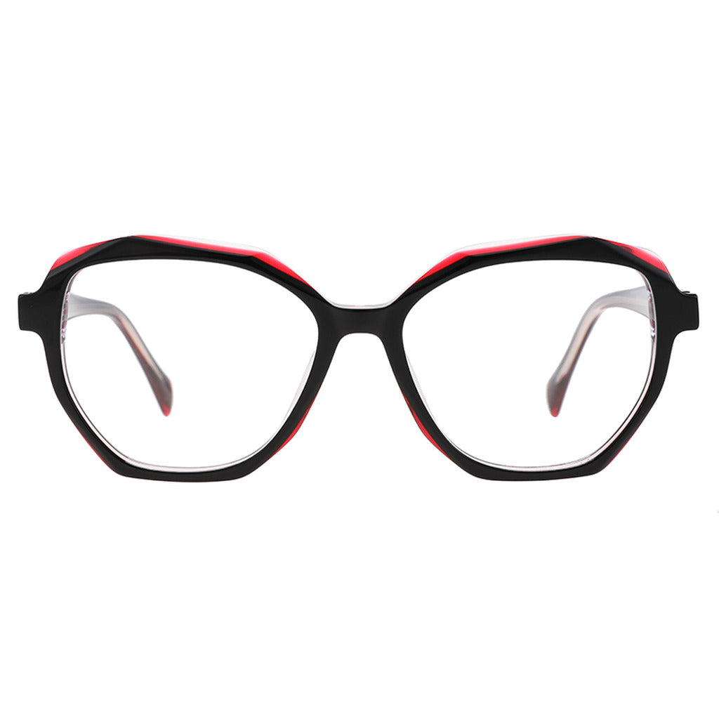 Kaia Geometric Acetate Frame in Black / Red Crystal – front view – optical frame | Urban Cart Ghana