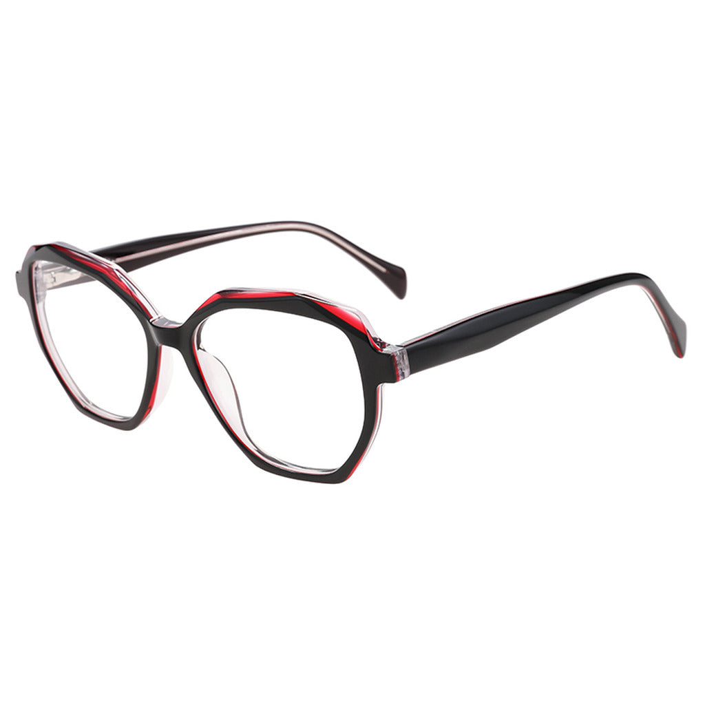 Kaia Geometric Acetate Frame in Black / Red Crystal – side view – optical frame | Urban Cart Ghana