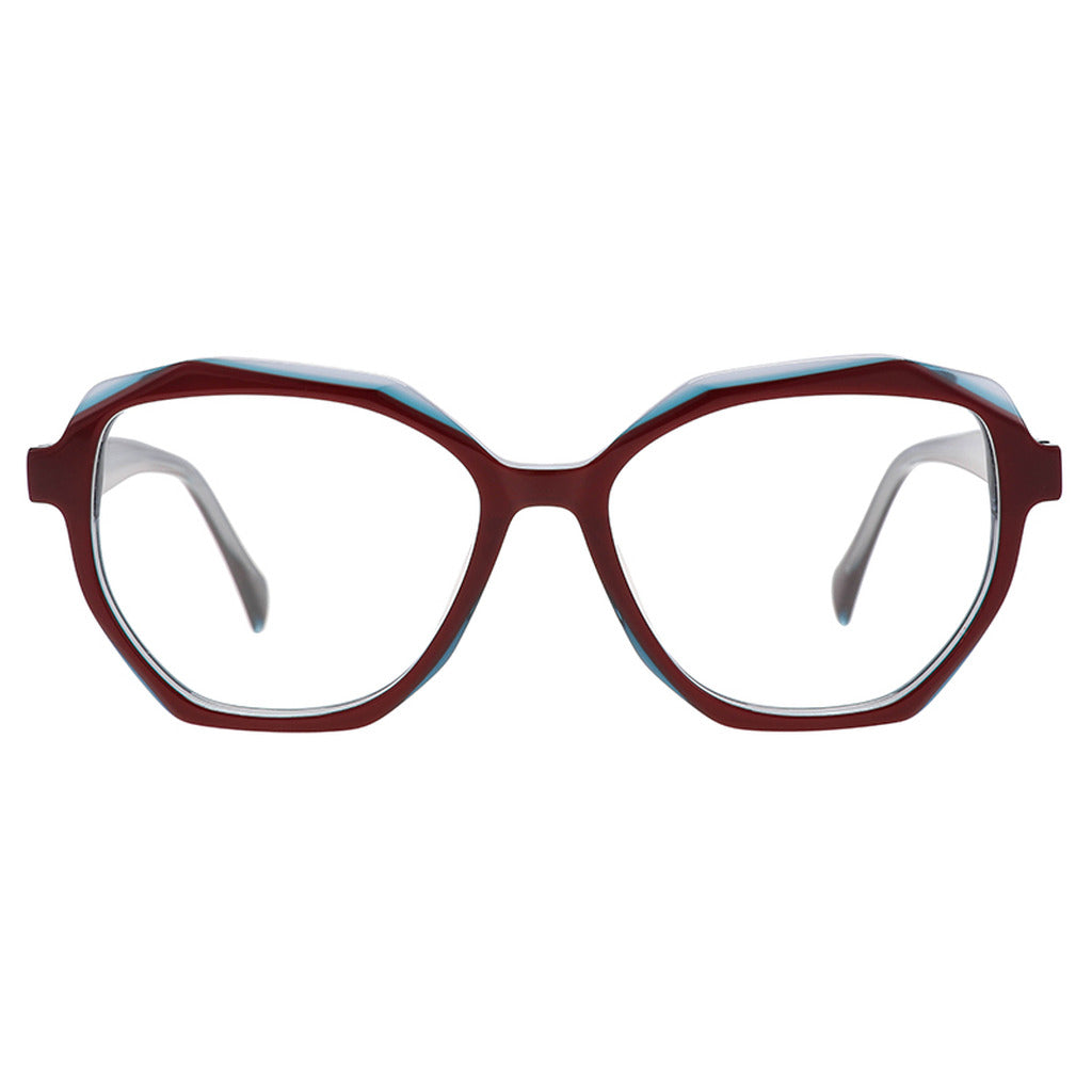 Kaia Geometric Acetate Frame in Red / Crystal Blue – front view – optical frame | Urban Cart Ghana