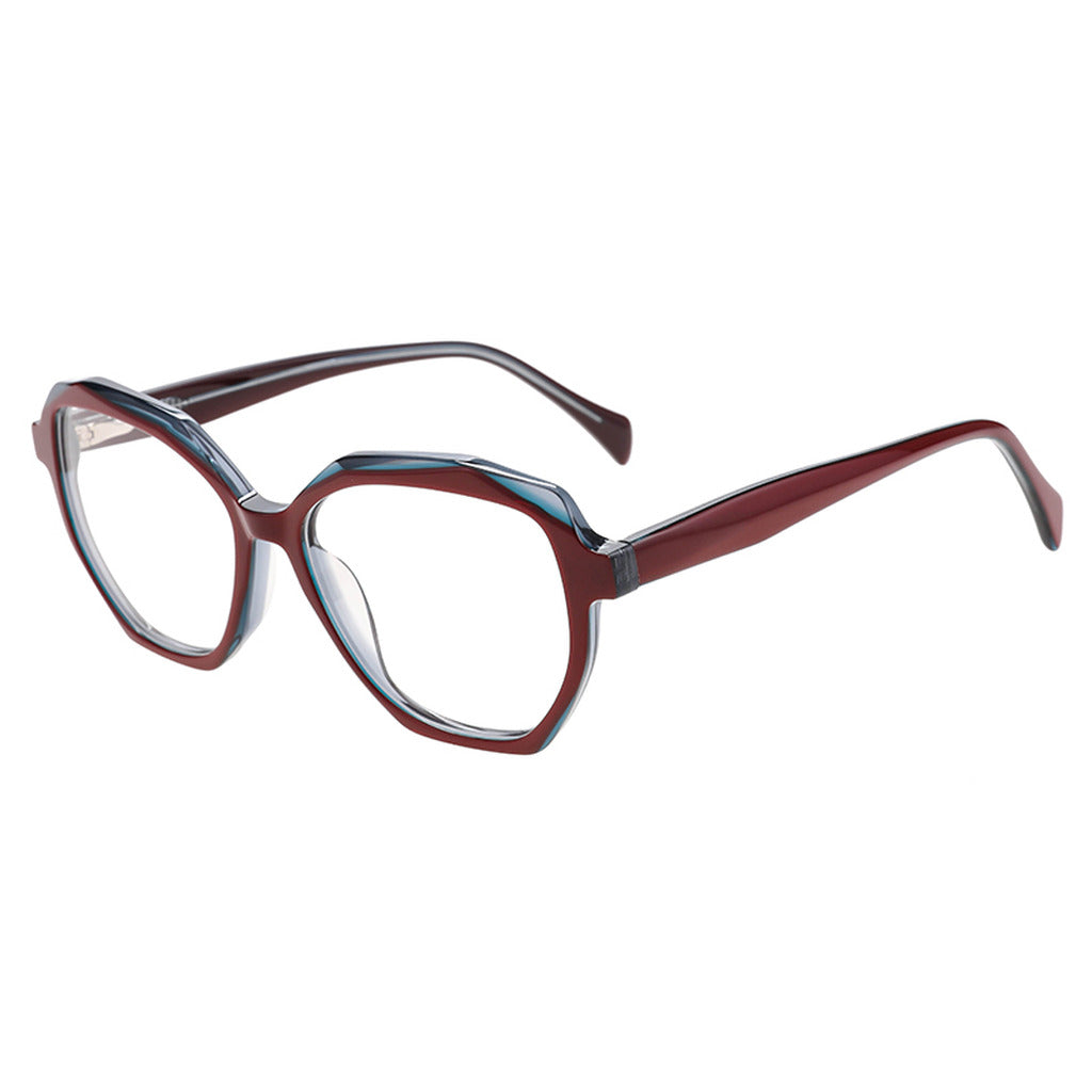 Kaia Geometric Acetate Frame in Red / Crystal Blue – side view – optical frame | Urban Cart Ghana
