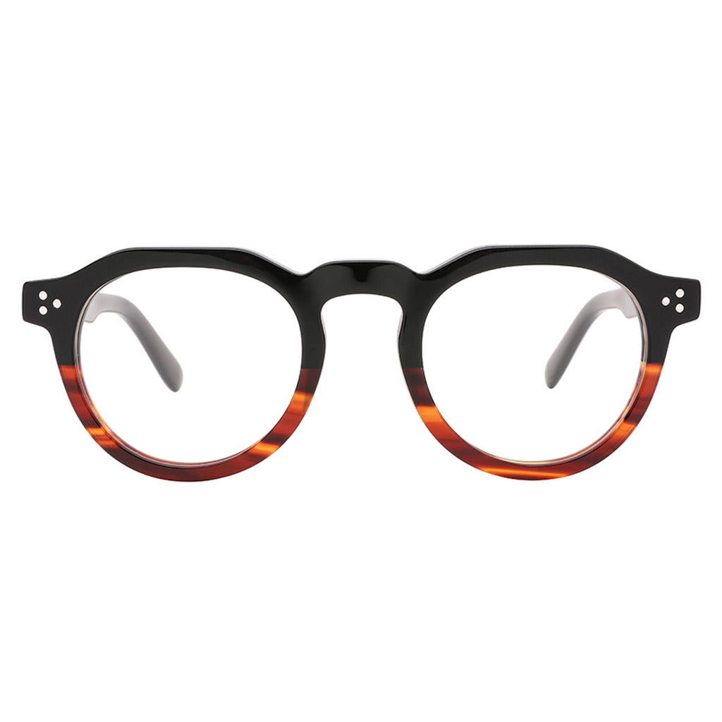 Gemma Round Acetate Frame in Black / Red Brown Stripe – front view – optical frame | Urban Cart Ghana