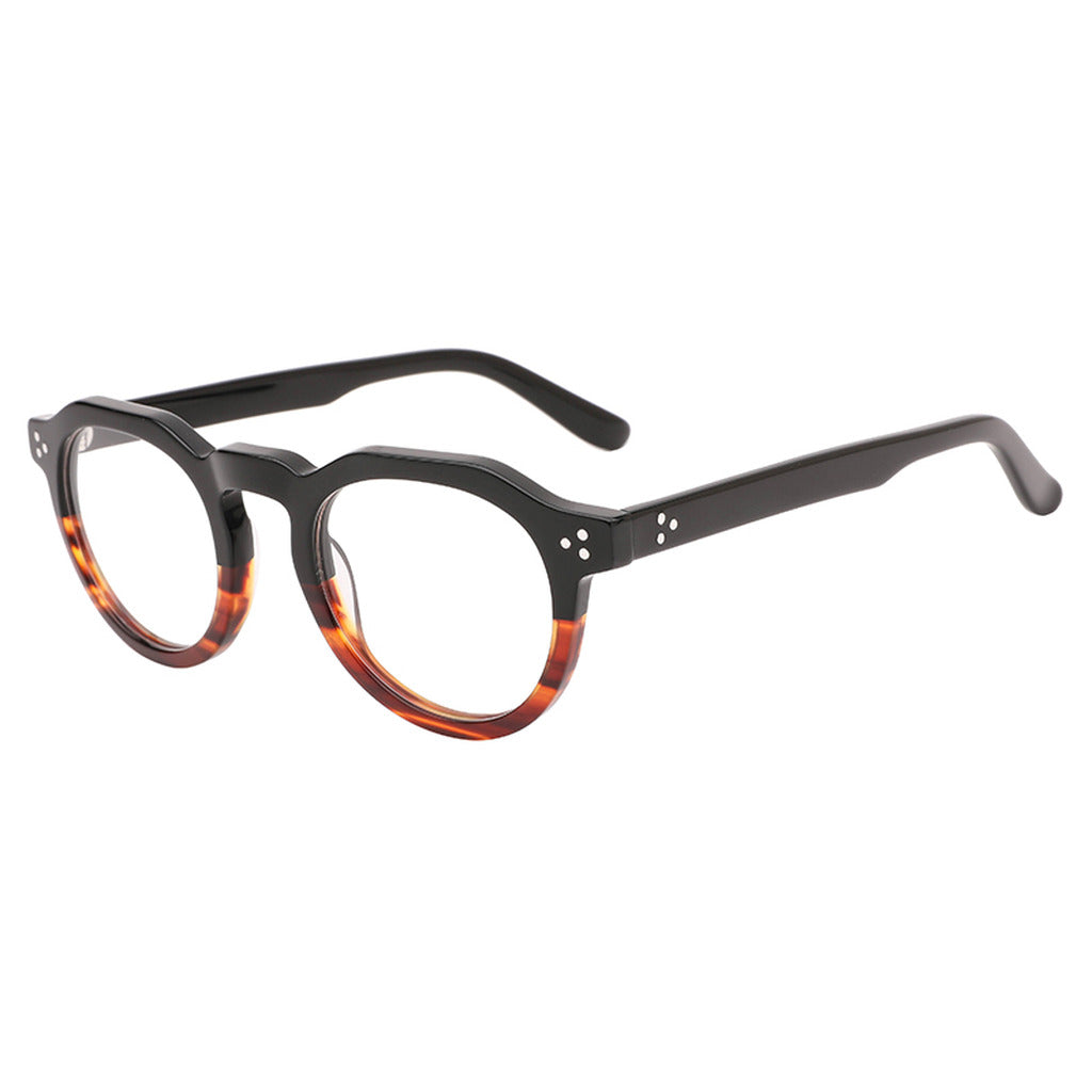 Gemma Round Acetate Frame in Black / Red Brown Stripe – side view – optical frame | Urban Cart Ghana