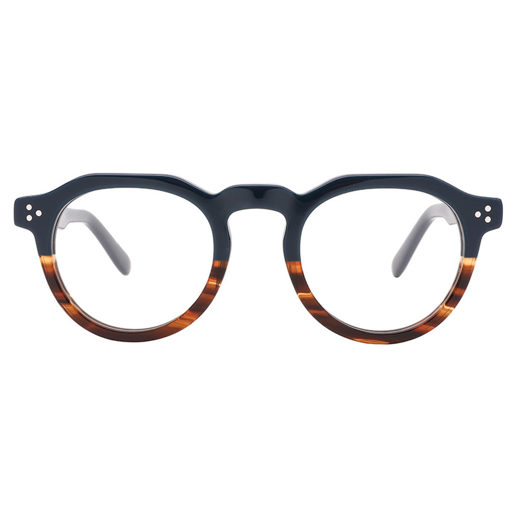 Gemma Round Acetate Frame in Blue / Brown Stripe – front view – optical frame | Urban Cart Ghana