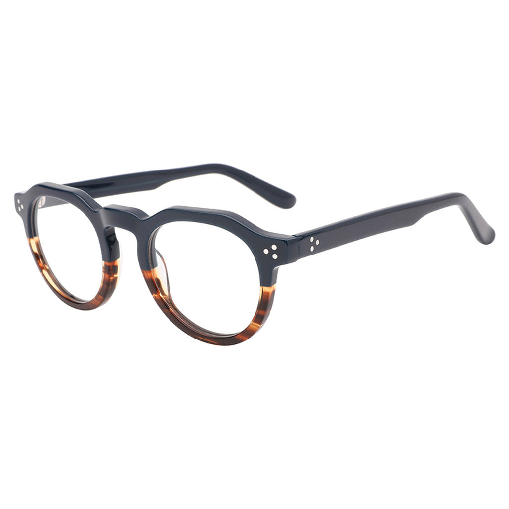 Gemma Round Acetate Frame in Blue / Brown Stripe – side view – optical frame | Urban Cart Ghana