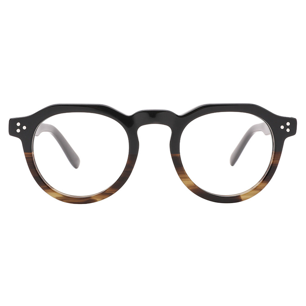 Gemma Round Acetate Frame in Dark Grey / Crystal Yellow Stripe – front view – optical frame | Urban Cart Ghana