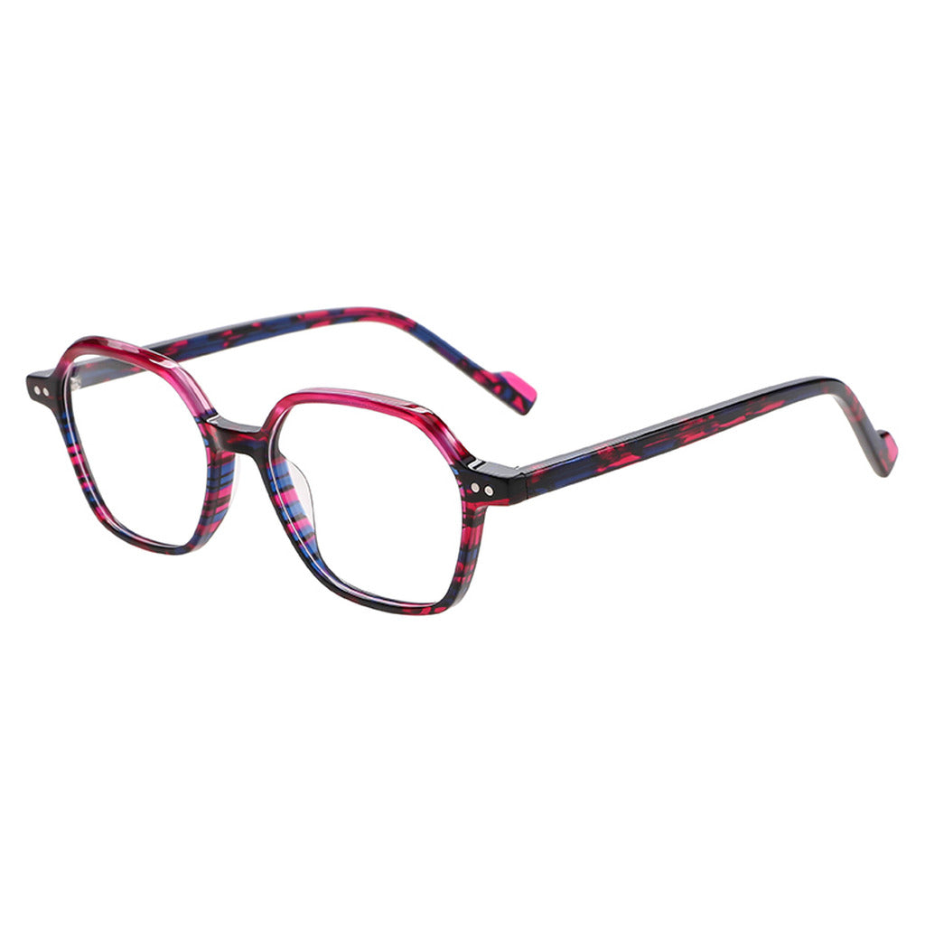 Freya Rectangle Acetate Frame in Rose Red Blue Pattern – side view – optical frame | Urban Cart Ghana