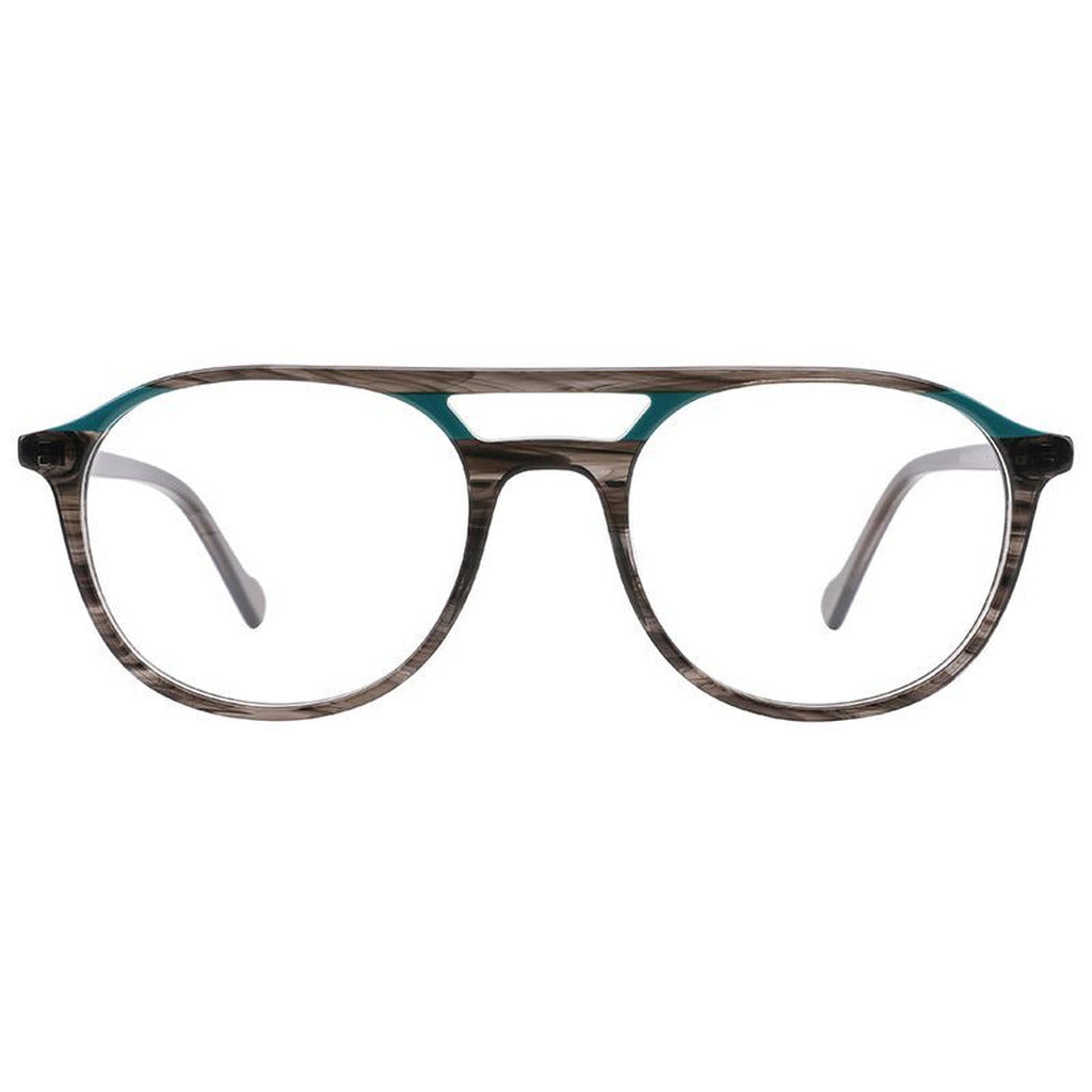 Idris Round Acetate Frame in Green Army Stripes – front view – optical frame | Urban Cart Ghana