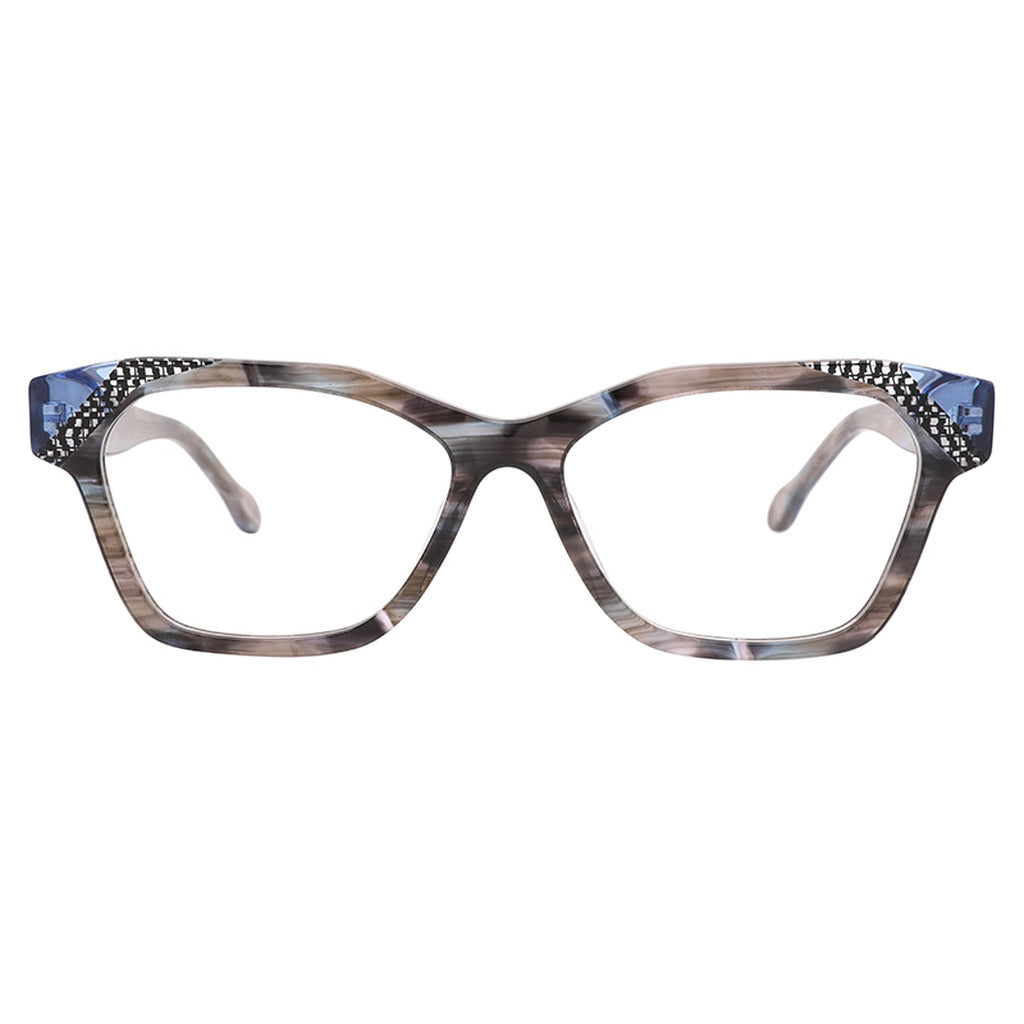 Iris Rectangle Acetate Frame in Blue Pattern – front view – optical frame | Urban Cart Ghana