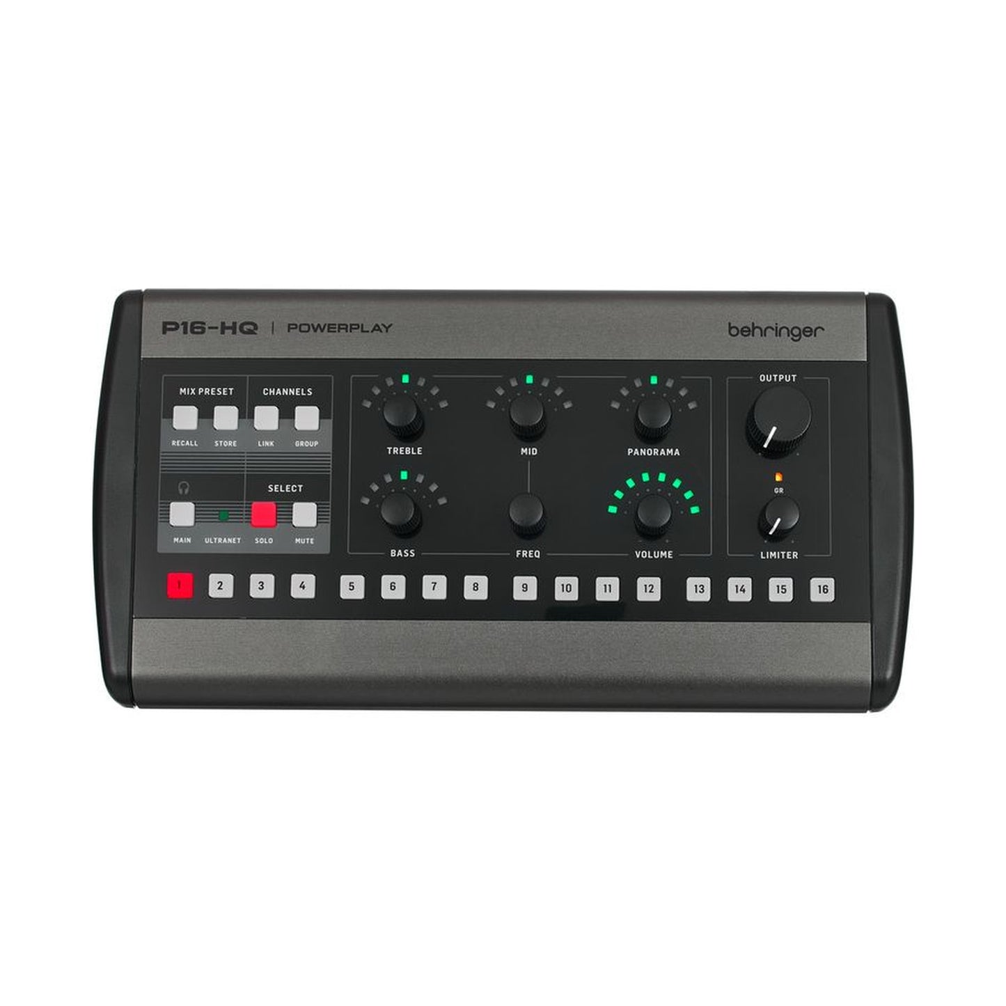 Behringer P16-HQ 16-channel personal monitoring mixer - front view | Urban Cart Ghana