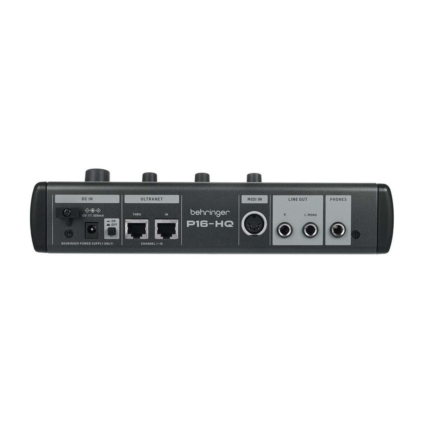 Behringer P16-HQ - rear panel with DC in, ULTRANET thru and in, MIDI in, line out and phones | Urban Cart Ghana